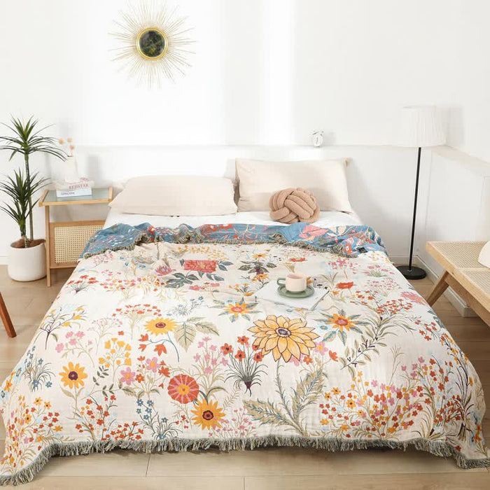 Ownkoti Blooming Sunflower Cotton Gauze Reversible Quilt