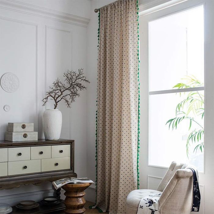 Blue Daisy Green Brim Cotton Curtain - image 2