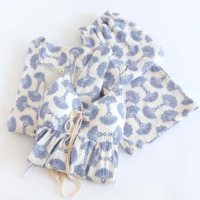 Ownkoti Blue Fan Print Cotton Loungewear Set (3PCS) - image 2