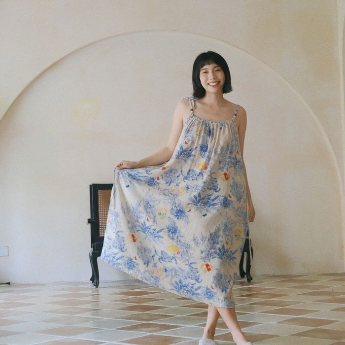 Ownkoti Blue Floral Cotton Camisole Nightdress - One Size - image 1