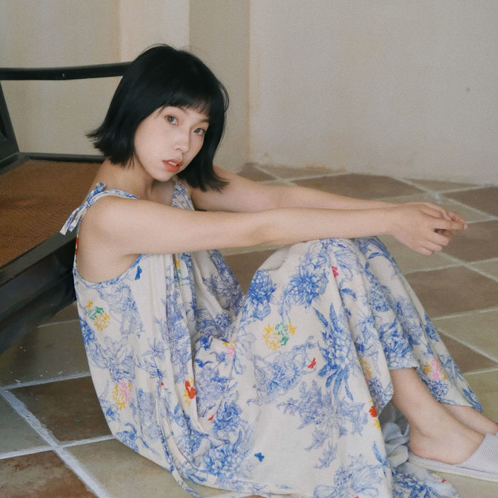 Ownkoti Blue Floral Cotton Camisole Nightdress - image 3