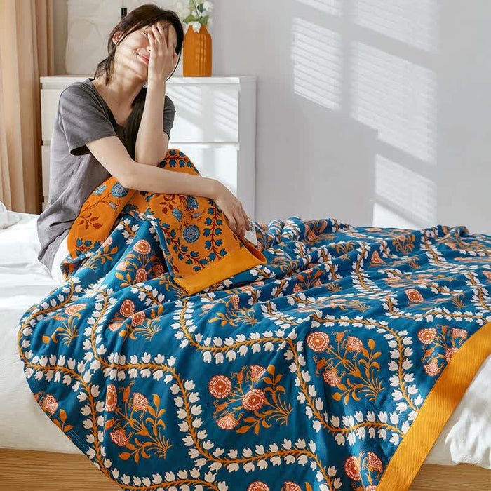 Ownkoti Bluebell Flower Cotton Gauze Reversible Quilt