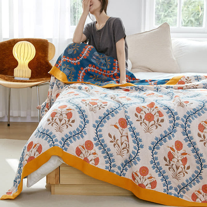 Ownkoti Bluebell Flower Cotton Gauze Reversible Quilt