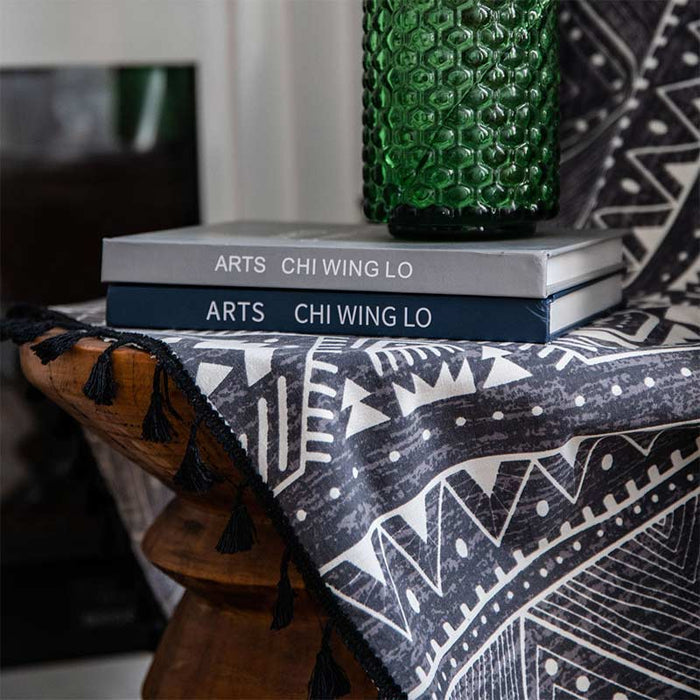 Bohemian Black Geometric Cotton Tassels Curtains