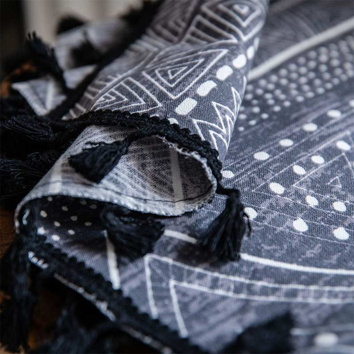 Bohemian Black Geometric Cotton Tassels Curtains