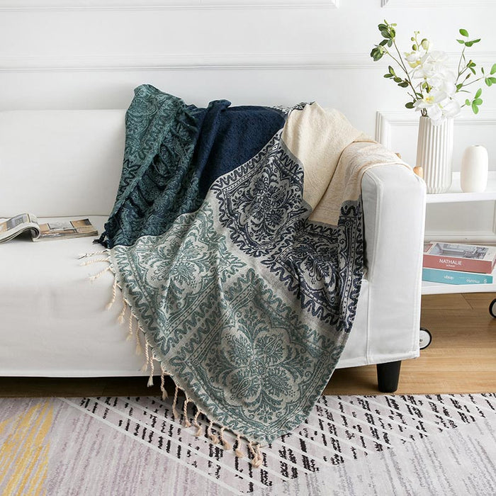 Bohemian Flower Tassel Knit Shawl Blanket