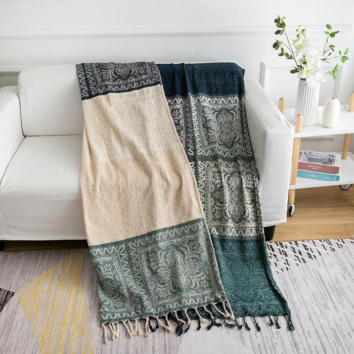Bohemian Flower Tassel Knit Shawl Blanket