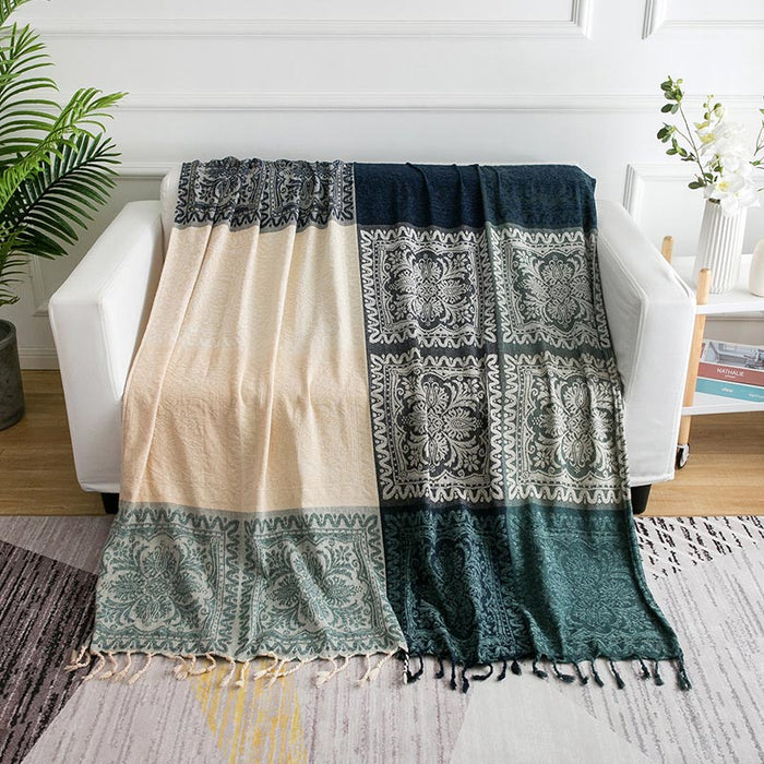 Bohemian Flower Tassel Knit Shawl Blanket