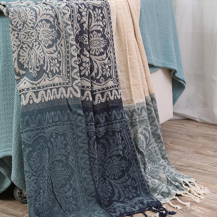 Bohemian Flower Tassel Knit Shawl Blanket