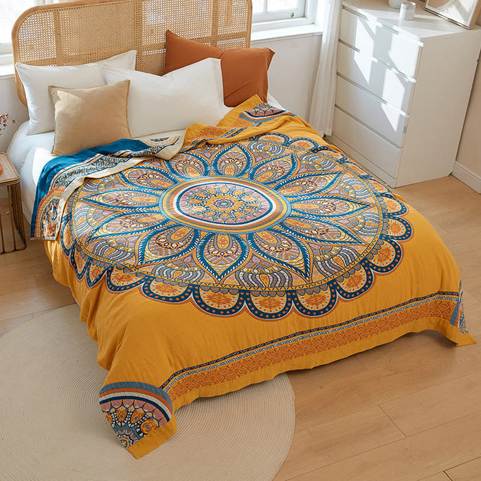 Ownkoti Bohemian Reversible Yellow Flower Summer Quilt Quilts Ownkoti Yellow King