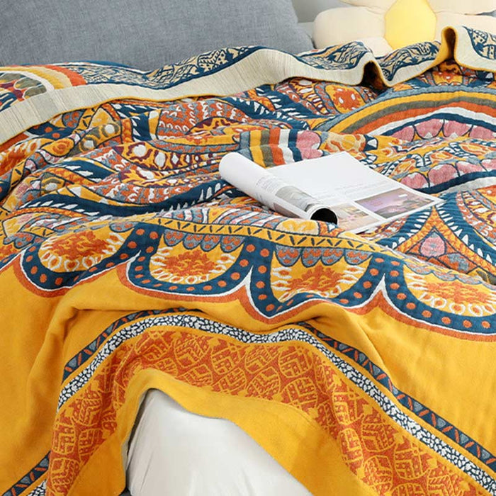 Bohemian Reversible Yellow Flower Summer Quilt