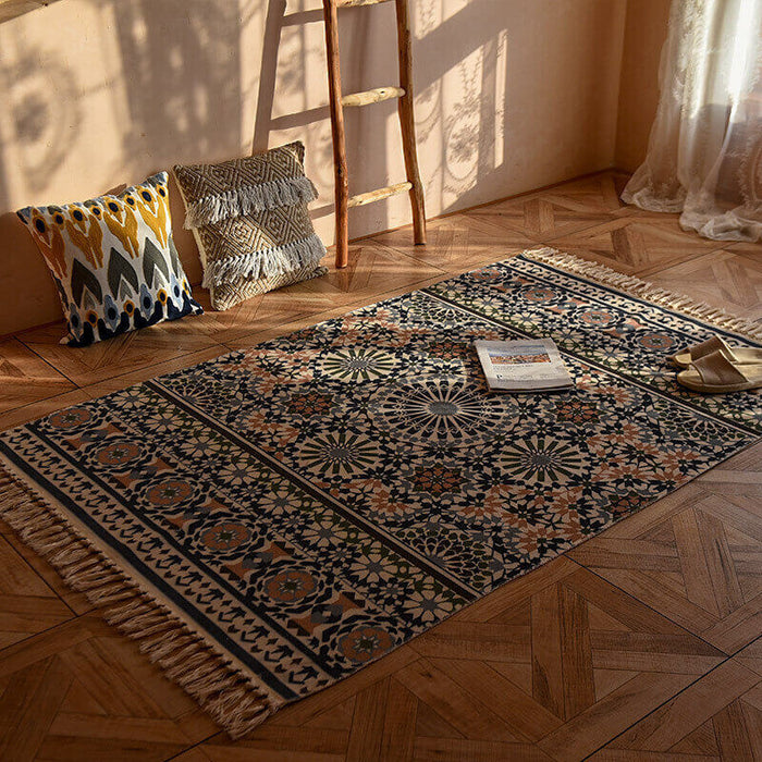 Bohemian Weave Flower Entryway Tassel Rug