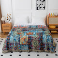 Ownkoti Boho Blue Floral Cotton Reversible Tassel Quilt