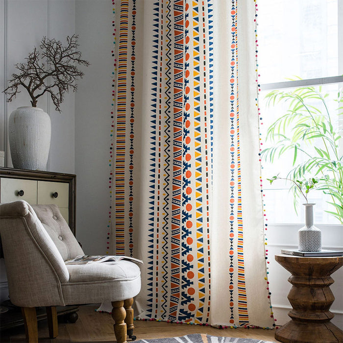 Boho Colorful Geometric Curtain with Tassel