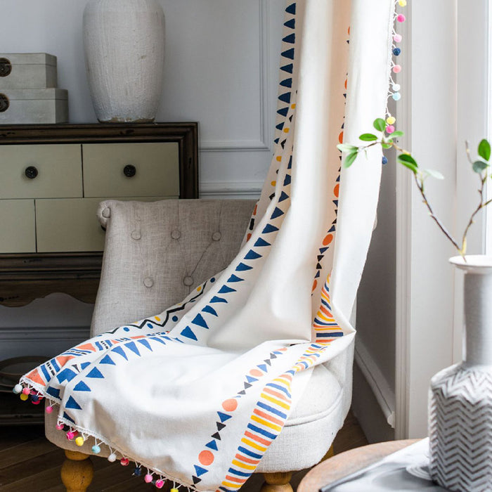 Boho Colorful Geometric Curtain with Tassel
