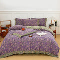 Boho Flower Purple Cotton Bedding Sets(4PCS) Bedding Set Ownkoti Button Purple King