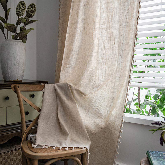 Boho Tassel Beige Light Filtering Curtain Curtains Ownkoti 1