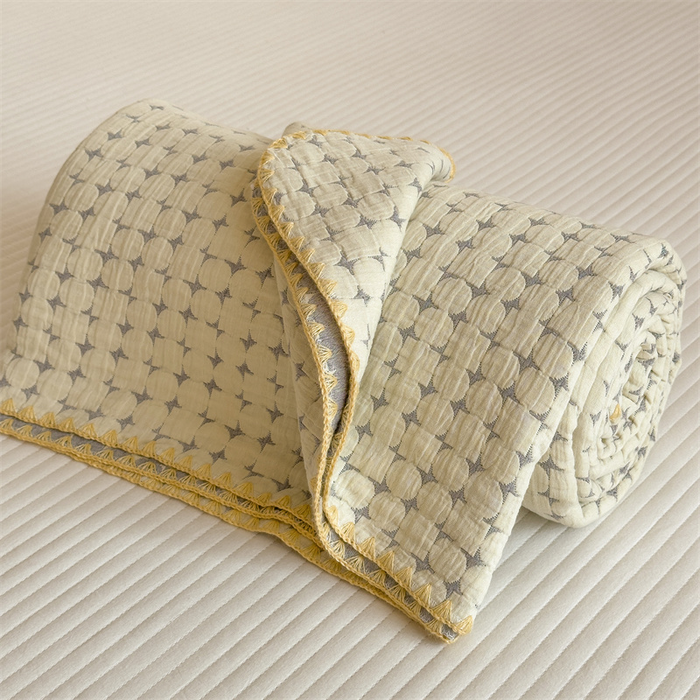 Ownkoti Breathable Three Layers Cotton Gauze Quilt - Light Yellow & Gray - Queen - image 0