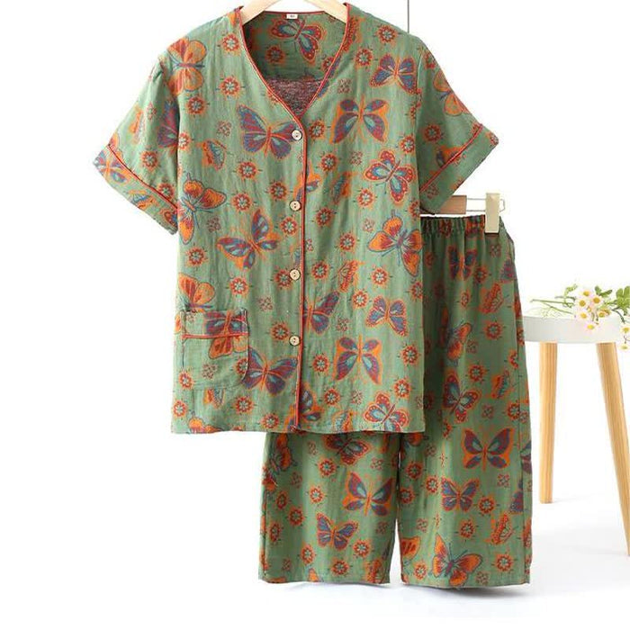 Ownkoti Butterfly Cotton Cropped Pants Loungewear Set