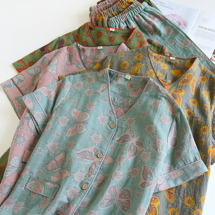 Ownkoti Butterfly Cotton Cropped Pants Loungewear Set