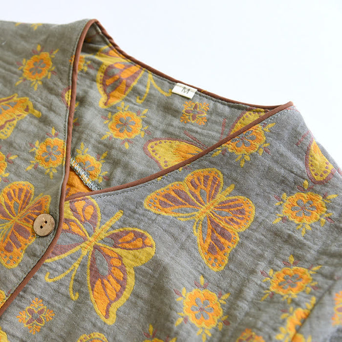 Ownkoti Butterfly Cotton Cropped Pants Loungewear Set