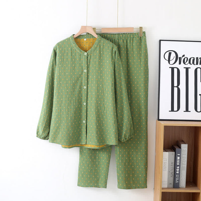 Ownkoti Button-down Cotton Gauze Soft Pajama Set - Green - Women XL - image 2