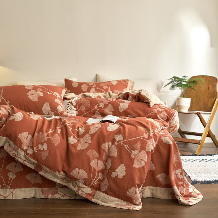 Ownkoti Button Ginkgo Leaf Cotton Gauze Bedding Set (4PCS) - image 1