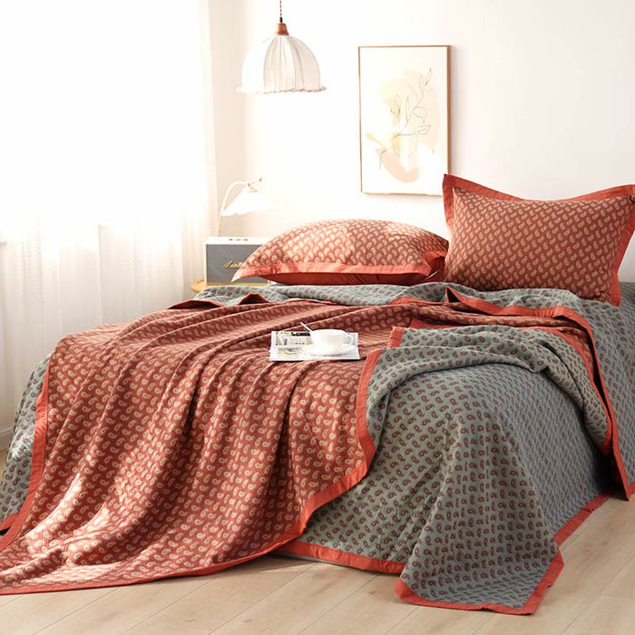 Ownkoti Cashew Flower Cotton Gauze Reversible Quilt