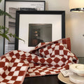 Ownkoti Checkerboard Plaid Colorblock Bath Towel Set - Red - 34*76cm+70cm*140cm - image 0