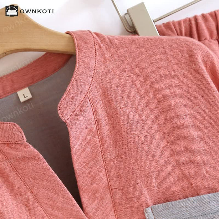 Ownkoti Colorblock Double Layer Cotton Gauze Pajama Set