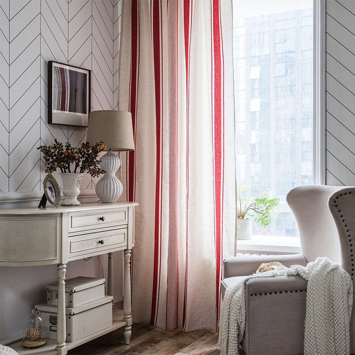 Colorblock Striped Curtains Cotton Linen Drapes