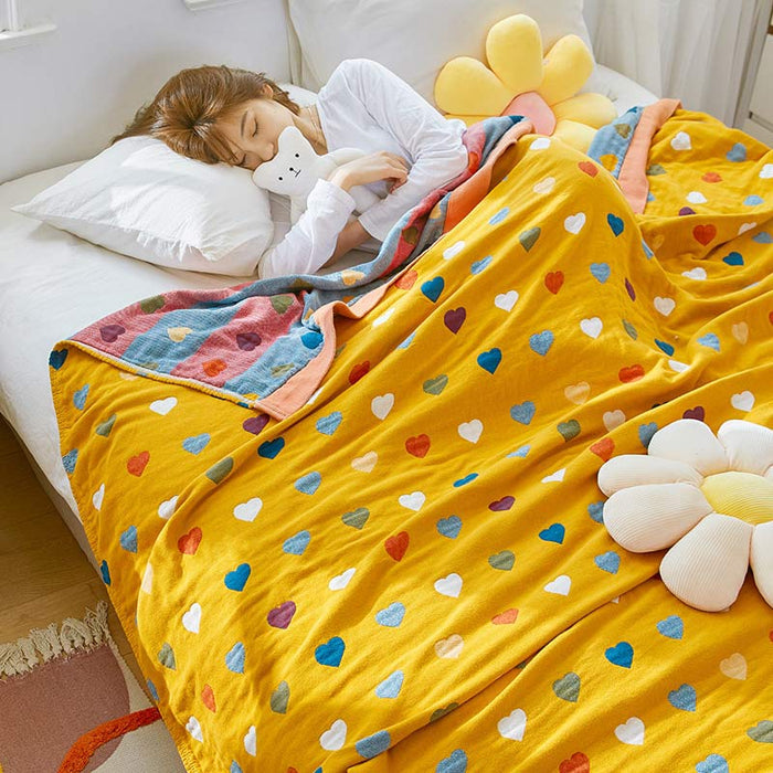 Ownkoti Colorful Hearts Cotton Gauze Reversible Quilt