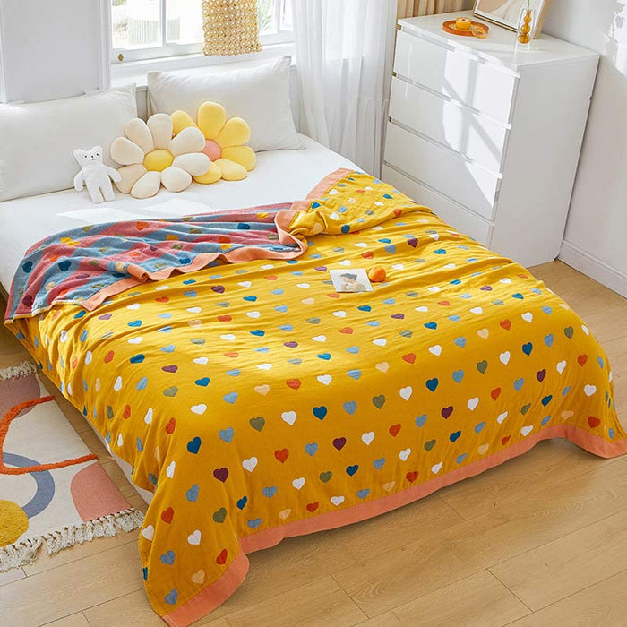 Ownkoti Colorful Hearts Cotton Gauze Reversible Quilt
