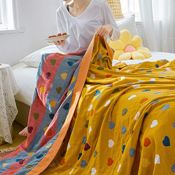 Ownkoti Colorful Hearts Cotton Gauze Reversible Quilt
