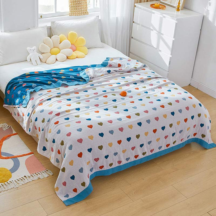 Ownkoti Colorful Hearts Cotton Gauze Reversible Quilt
