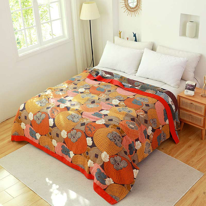 Ownkoti Colorful Persimmon Cotton Gauze Reversible Quilt - Quilt with 2pcs Pillowcases - Full - image 0