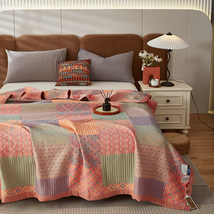 Ownkoti Colorful Square Pattern Cotton Reversible Quilt - Colorful - Quilt with 2PCS Pillow Towels - King - image 0