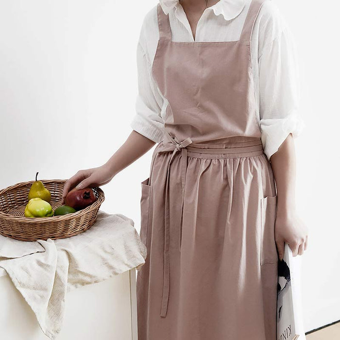 Ownkoti Cotton Apron Waterproof Apron With Pockets - Dark Pink - One Size - image 0