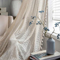 Cotton Beige Curtain Hollow-Out Tassel Drapes Curtains Ownkoti Hook 59"W×63"L