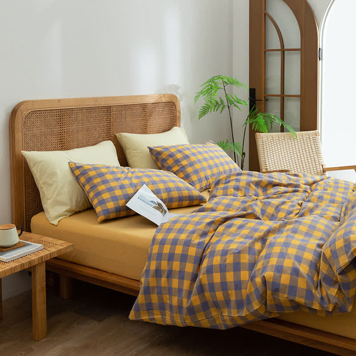 Ownkoti Cotton Checkered Dorm Bedding Set - Purple & Yellow - Cal King - image 2