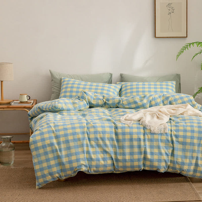 Ownkoti Cotton Checkered Dorm Bedding Set - Blue & Yellow - Cal King - image 6