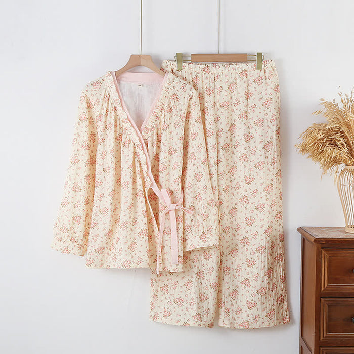 Ownkoti Cotton Double Gauze Floral Long Sleeve Loungewear Set