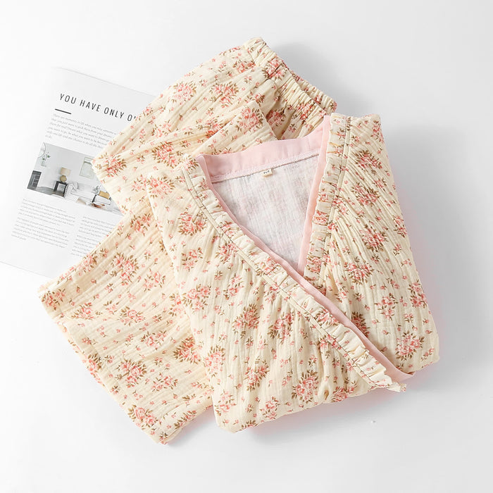 Ownkoti Cotton Double Gauze Floral Long Sleeve Loungewear Set