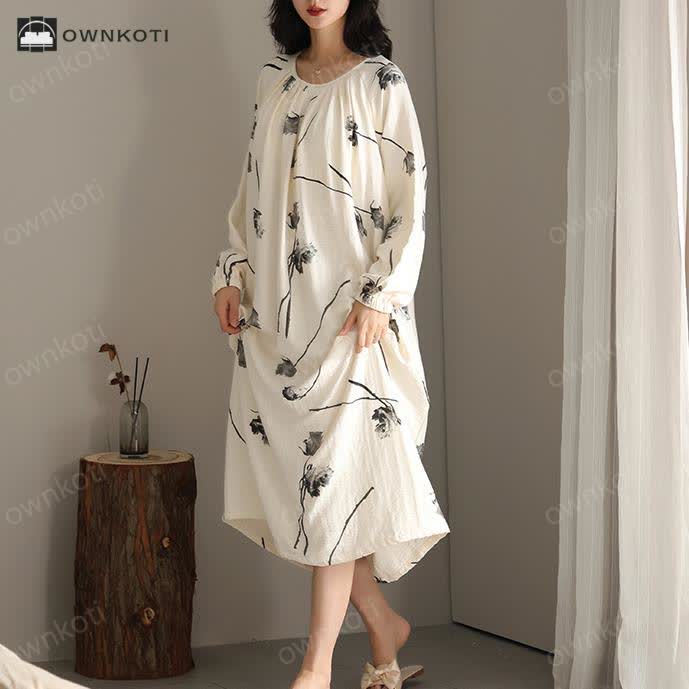 Ownkoti Cotton Floral Chest Padding Nightgown