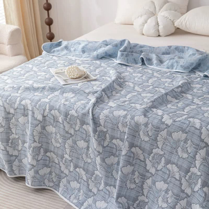 Ownkoti Cotton Gauze Blue Ginkgo Leaf Jacquard Quilt