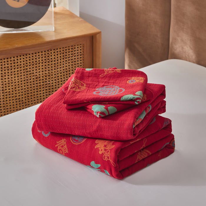 Ownkoti Cotton Gauze Chinese Character Bedding Set (4PCS)