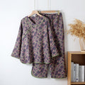 Ownkoti Cotton Gauze Floral Frog Closure Loungewear Set - Purple - XL - image 0