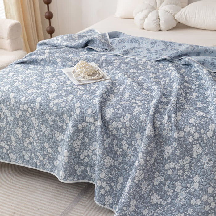 Ownkoti Cotton Gauze Floral Jacquard Reversible Quilt