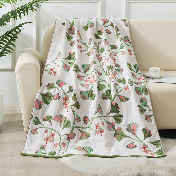 Ownkoti Cotton Gauze Ginkgo Leaf Bath Towel