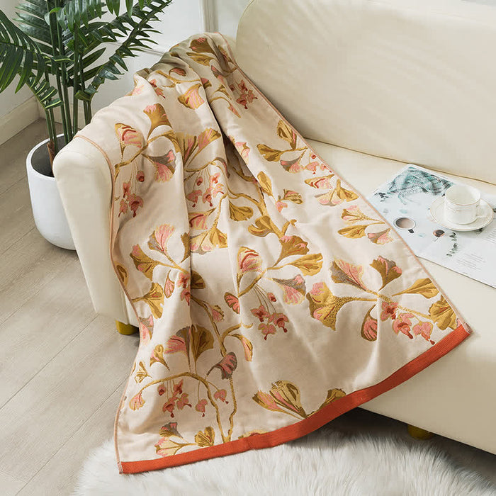 Ownkoti Cotton Gauze Ginkgo Leaf Bath Towel